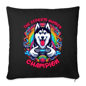 Power Play Pup - The Esports Husky Champion - Sofa pillow with filling 45cm x 45cm - black - Front
