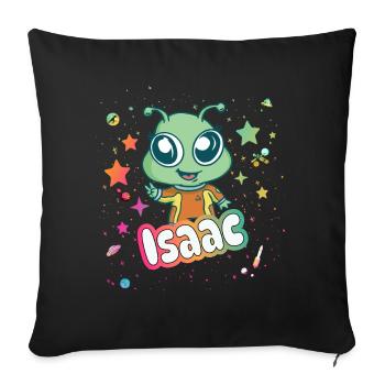 ISAAC - Beautiful boy name with cute alien - Sofa pillow with filling 45cm x 45cm - black - Front
