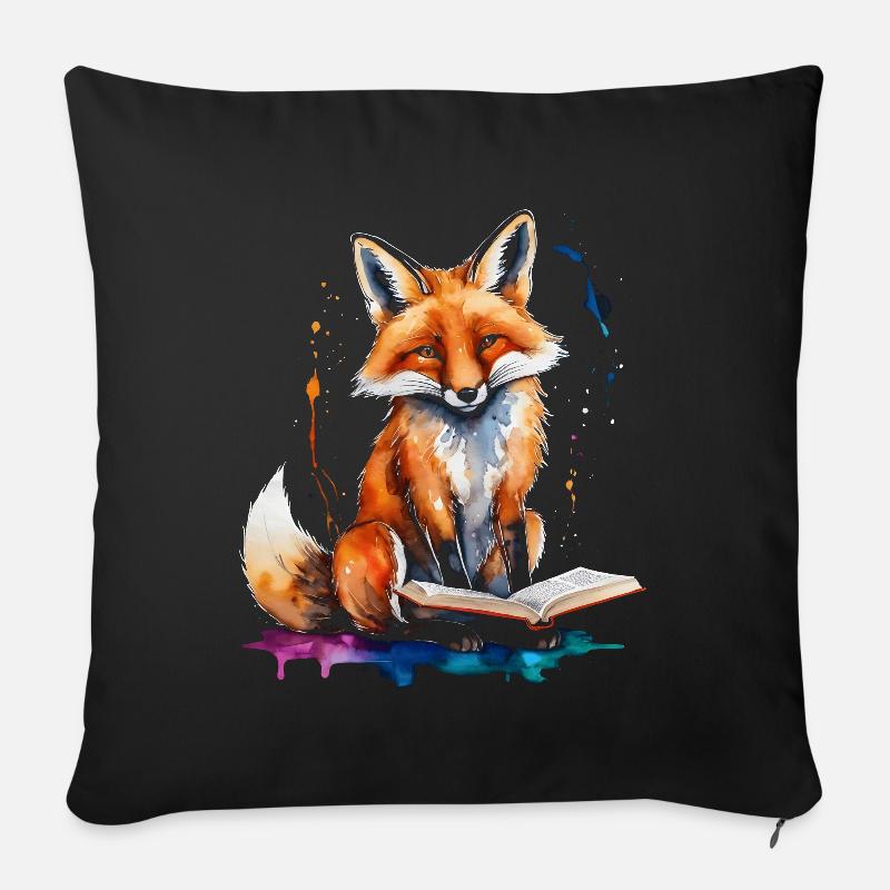Fuchs Lesen Buch Bunt Tier Design Print - Sofakissen mit Füllung 45 x 45 cm - Schwarz