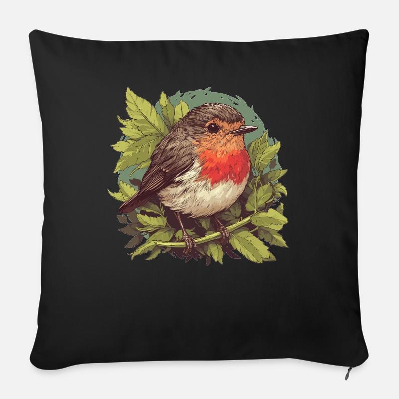 Robin Rotkehlchen - Sofakissen mit Füllung 45 x 45 cm - Schwarz