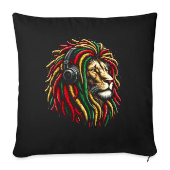 Lion jamaïcain Reggae Root Lion Judah Rasta - Coussin et housse de 45 x 45 cm - noir - Devant