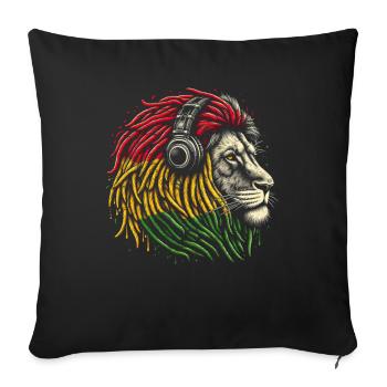 Lion jamaïcain Reggae Root Lion Judah Rasta - Coussin et housse de 45 x 45 cm - noir - Devant