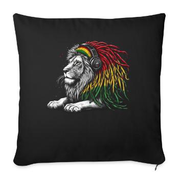 Lion jamaïcain Reggae Root Lion Judah Rasta - Coussin et housse de 45 x 45 cm - noir - Devant