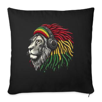 Lion jamaïcain Reggae Root Lion Judah Rasta - Coussin et housse de 45 x 45 cm - noir - Devant