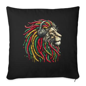 Lion jamaïcain Reggae Root Lion Judah Rasta - Coussin et housse de 45 x 45 cm - noir - Devant