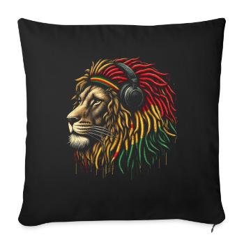 Lion jamaïcain Reggae Root Lion Judah Rasta - Coussin et housse de 45 x 45 cm - noir - Devant