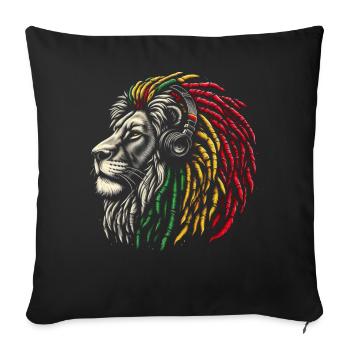Lion jamaïcain Reggae Root Lion Judah Rasta - Coussin et housse de 45 x 45 cm - noir - Devant