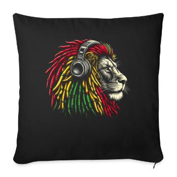 Lion jamaïcain Reggae Root Lion Judah Rasta - Coussin et housse de 45 x 45 cm - noir - Devant