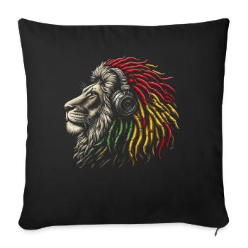 Lion jamaïcain Reggae Root Lion Judah Rasta - Coussin et housse de 45 x 45 cm - noir - Devant