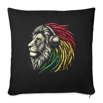 Lion jamaïcain Reggae Root Lion Judah Rasta - Coussin et housse de 45 x 45 cm - noir - Devant