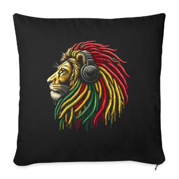 Lion jamaïcain Reggae Root Lion Judah Rasta - Coussin et housse de 45 x 45 cm - noir - Devant