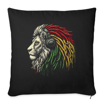 Lion jamaïcain Reggae Root Lion Judah Rasta - Coussin et housse de 45 x 45 cm - noir - Devant