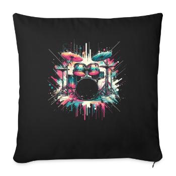 Buntes Abstraktes Drum Set Drummer Drumming - Sofakissen mit Füllung 45 x 45 cm - Schwarz - Vorne