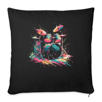 Buntes Abstraktes Drum Set Drummer Drumming - Sofakissen mit Füllung 45 x 45 cm - Schwarz - Vorne