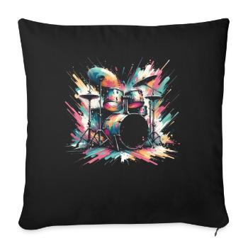 Buntes Abstraktes Drum Set Drummer Drumming - Sofakissen mit Füllung 45 x 45 cm - Schwarz - Vorne