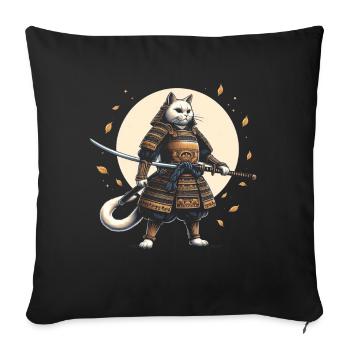 Japonais Samouraï Cat Warrior Retro Ninja - Coussin et housse de 45 x 45 cm - noir - Devant