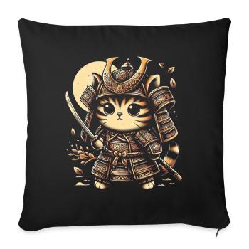 Japonais Samouraï Cat Warrior Retro Ninja - Coussin et housse de 45 x 45 cm - noir - Devant