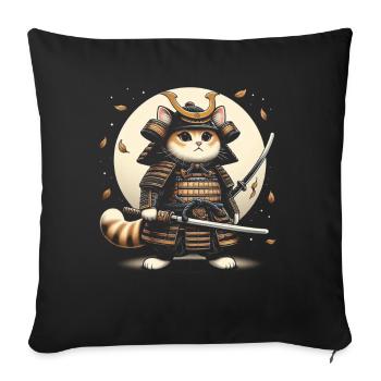 Japonais Samouraï Cat Warrior Retro Ninja - Coussin et housse de 45 x 45 cm - noir - Devant