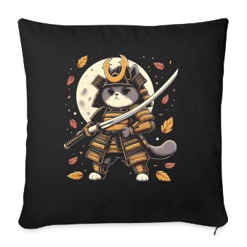 Japonais Samouraï Cat Warrior Retro Ninja - Coussin et housse de 45 x 45 cm - noir - Devant