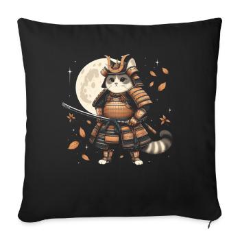 Japonais Samouraï Cat Warrior Retro Ninja - Coussin et housse de 45 x 45 cm - noir - Devant