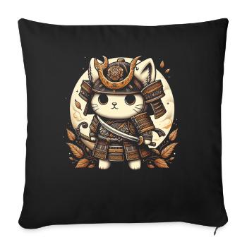 Japonais Samouraï Cat Warrior Retro Ninja - Coussin et housse de 45 x 45 cm - noir - Devant