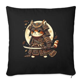Japonais Samouraï Cat Warrior Retro Ninja - Coussin et housse de 45 x 45 cm - noir - Devant