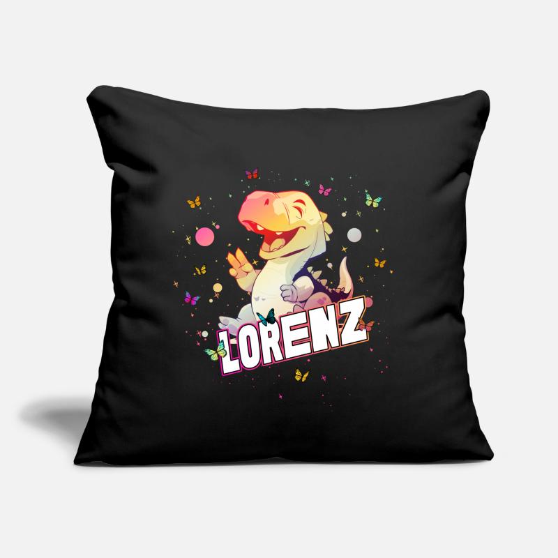 LORENZ - Beau nom de garçon avec mignon DINO T-REX Coussin et housse de 45 x 45 cm