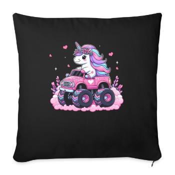 Monster Truck Unicorn Birthday Party Girl - Sofa pillow with filling 45cm x 45cm - black - Front