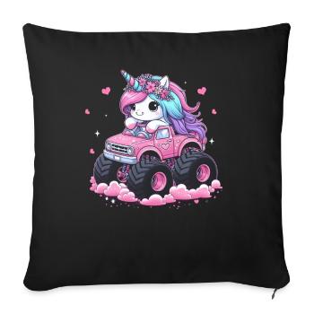 Monster Truck Unicorn Birthday Party Girl - Sofa pillow with filling 45cm x 45cm - black - Front