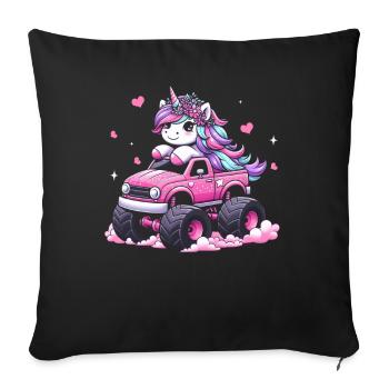 Monster Truck Unicorn Birthday Party Girl - Sofa pillow with filling 45cm x 45cm - black - Front