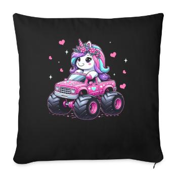 Monster Truck Unicorn Birthday Party Girl - Sofa pillow with filling 45cm x 45cm - black - Front