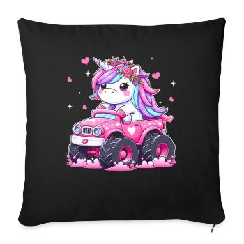 Monster Truck Unicorn Birthday Party Girl - Sofa pillow with filling 45cm x 45cm - black - Front