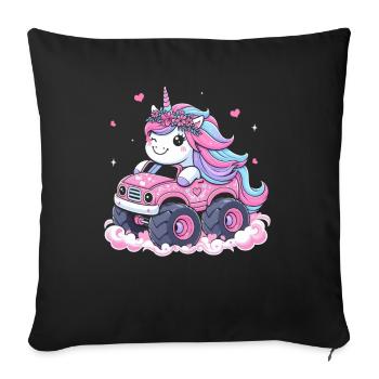 Monster Truck Unicorn Birthday Party Girl - Sofa pillow with filling 45cm x 45cm - black - Front