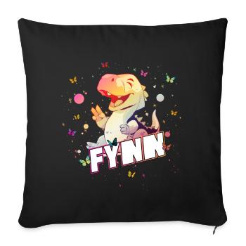 FYNN - Beau nom de garçon avec mignon DINO T-REX - Coussin et housse de 45 x 45 cm - noir - Devant