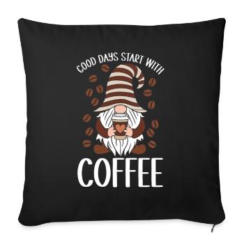 Gnome drôle & Amateur de café Café des nains de jardin - Coussin et housse de 45 x 45 cm - noir - Devant