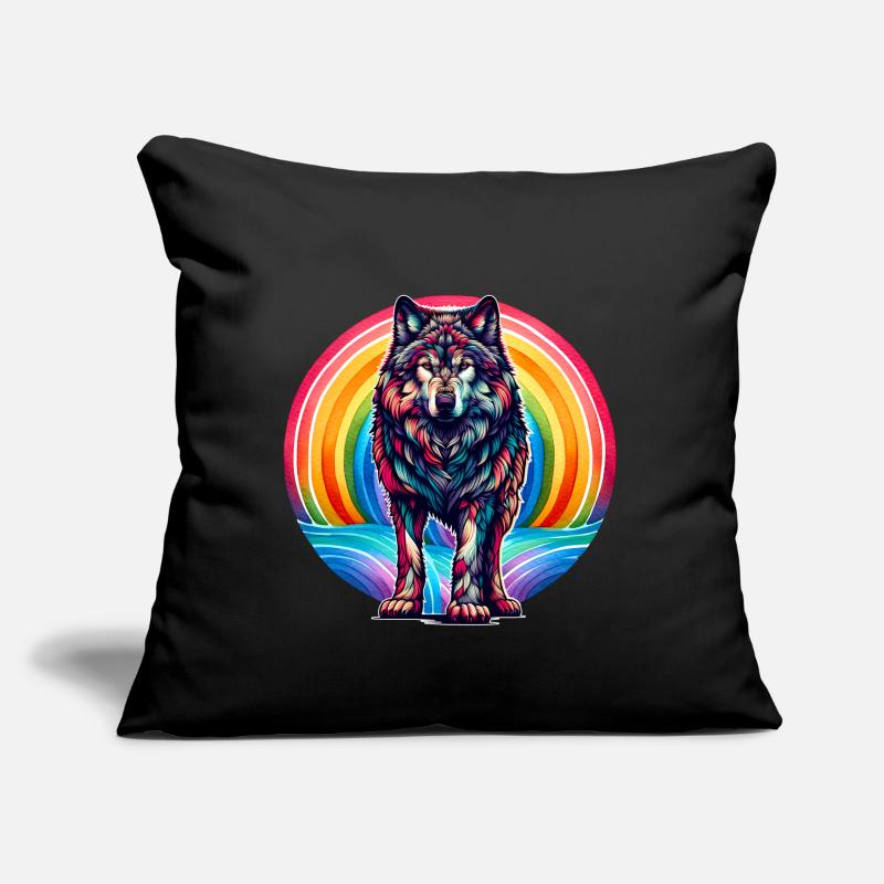 Rainbow Wolf Wolves Sofa pillow with filling 45cm x 45cm