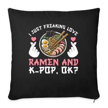 Ramen et K-Pop Marchandise Kawaii Finger Heart - Coussin et housse de 45 x 45 cm - noir - Devant