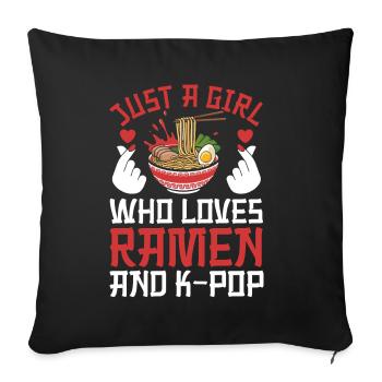 Ramen et K-Pop Marchandise Kawaii Finger Heart - Coussin et housse de 45 x 45 cm - noir - Devant