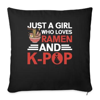 Ramen et K-Pop Marchandise Kawaii Finger Heart - Coussin et housse de 45 x 45 cm - noir - Devant