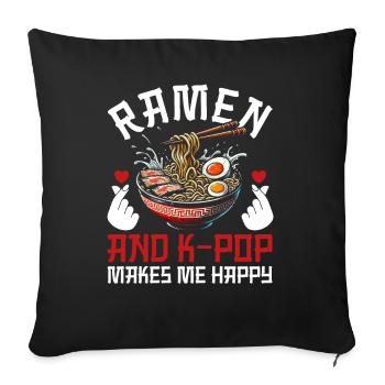 Ramen et K-Pop Marchandise Kawaii Finger Heart - Coussin et housse de 45 x 45 cm - noir - Devant
