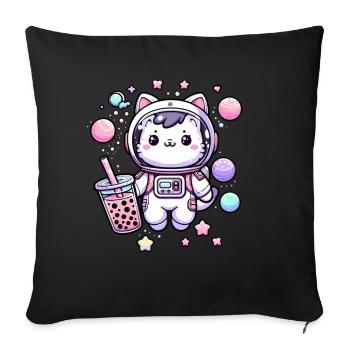 Thé à bulles Kawaii Cat Astronaut dans l’espace - Coussin et housse de 45 x 45 cm - noir - Devant