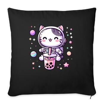Thé à bulles Kawaii Cat Astronaut dans l’espace - Coussin et housse de 45 x 45 cm - noir - Devant