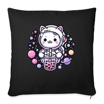 Thé à bulles Kawaii Cat Astronaut dans l’espace - Coussin et housse de 45 x 45 cm - noir - Devant