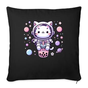 Thé à bulles Kawaii Cat Astronaut dans l’espace - Coussin et housse de 45 x 45 cm - noir - Devant