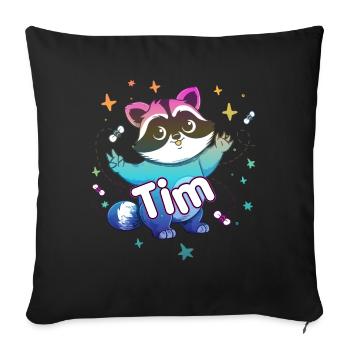 TIM - Beautiful boy name with cute raccoon - Sofa pillow with filling 45cm x 45cm - black - Front