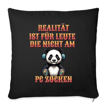 Niedlicher Panda Gaming Zocker Computer PC - Sofakissen mit Füllung 45 x 45 cm - Schwarz - Vorne