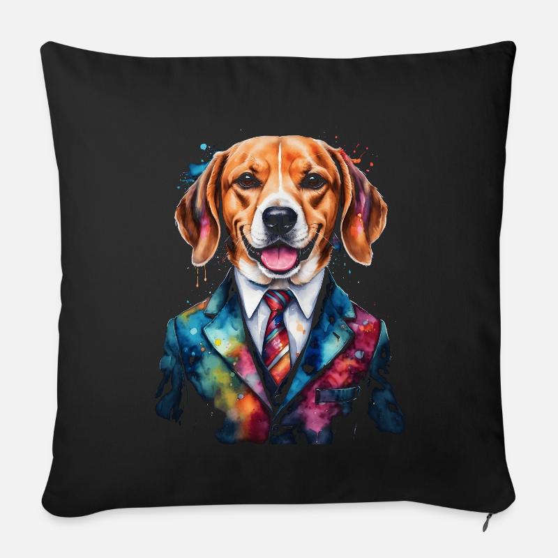 Beagle Anzug Hund Bunt Lustig Tier Design Print - Sofakissen mit Füllung 45 x 45 cm - Schwarz