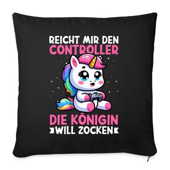 Elle me tend la manette, la reine veut jouer - Coussin et housse de 45 x 45 cm - noir - Devant