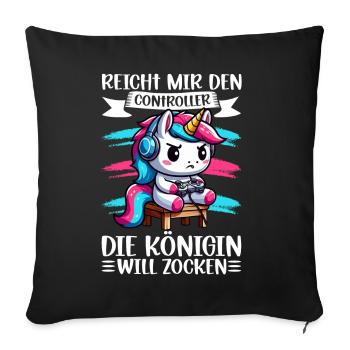 Elle me tend la manette, la reine veut jouer - Coussin et housse de 45 x 45 cm - noir - Devant