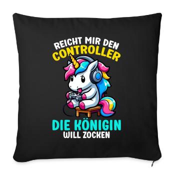 Hands me the controller, the queen wants to play - Sofa pillow with filling 45cm x 45cm - black - Front
